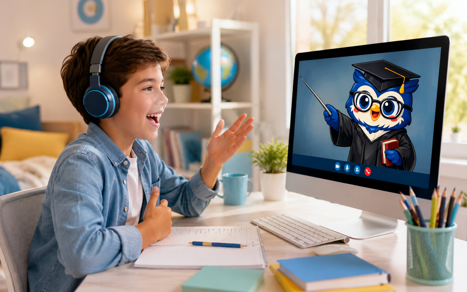 Niño en clase de inglés online